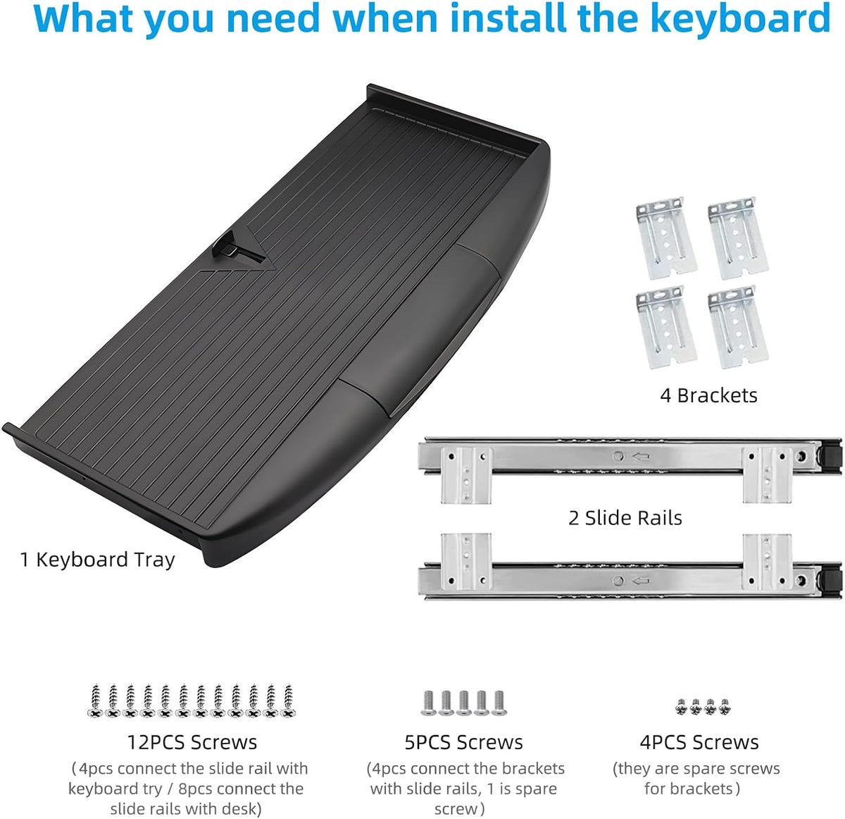 22"Wx11"D Under Desk Keyboard Tray Slide Out, Pull Out Keyboard Tra...