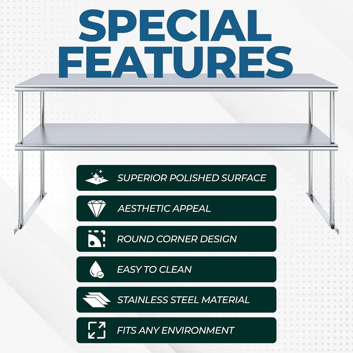 60" x 18" Stainless Double Overshelf, 140 lb/Shelf - Express KitchQ...