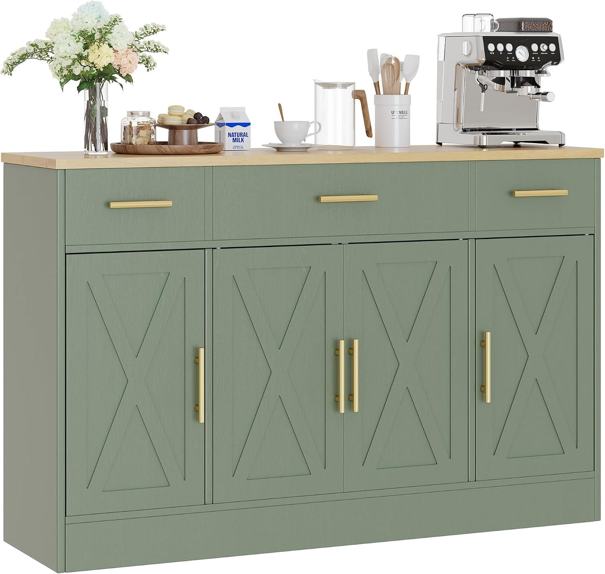 Shintenchi 53.4" Buffet Cabinet, Kitchen Storage Sideboard, Green