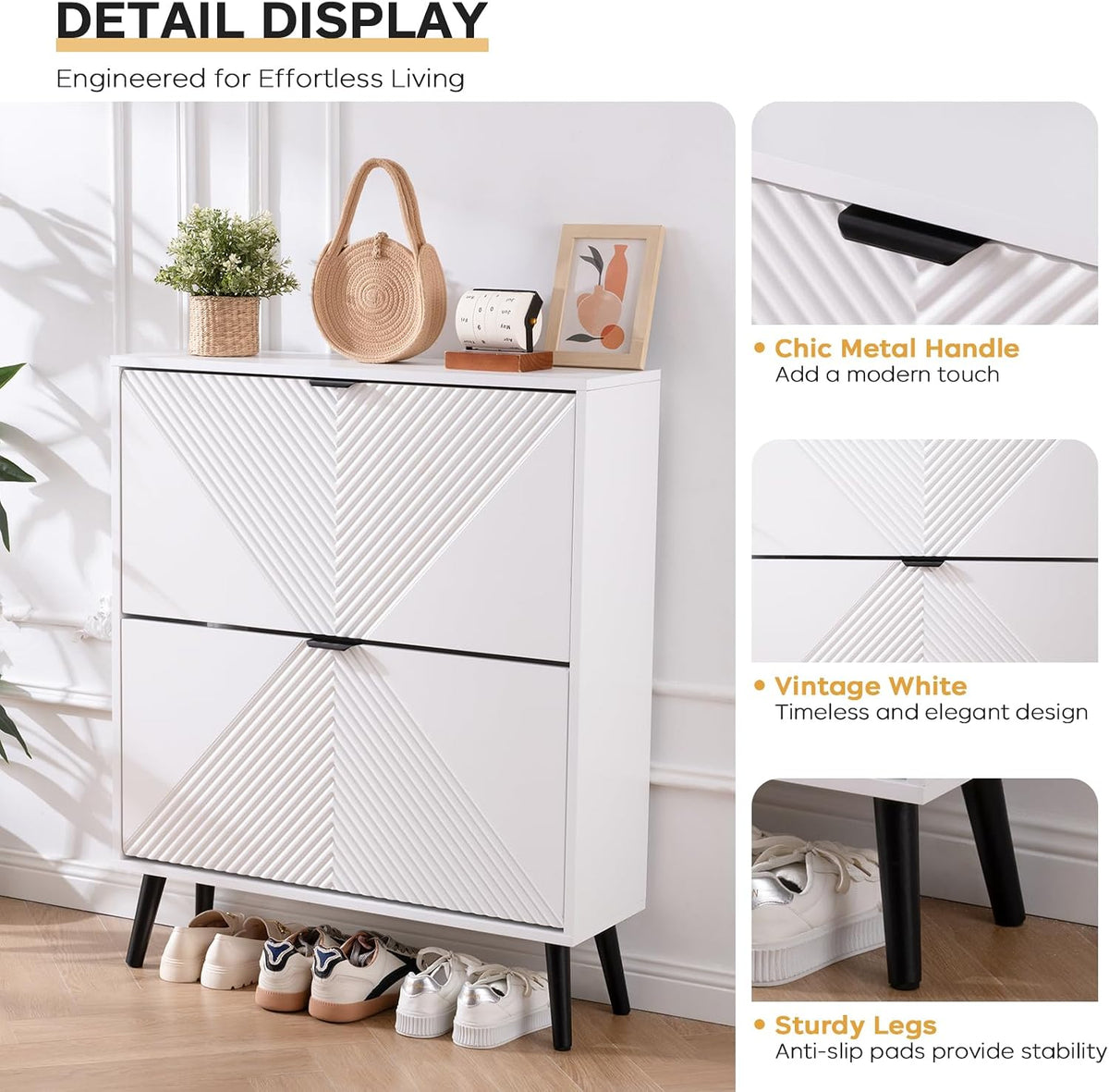 Shoe Cabinet Storage with 2 Flip Drawers, 31.5'' W Freestanding Shoes...