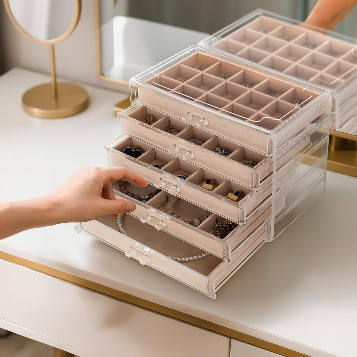 Jewelry Box Organizer,Clear Acrylic Storage Box Organizer with 5 Drawers