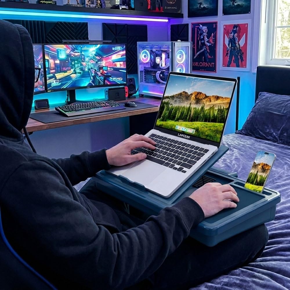LAPGEAR Ergonomic Pro Lap Desk – Denim Blue, Fits 15.6" Laptops