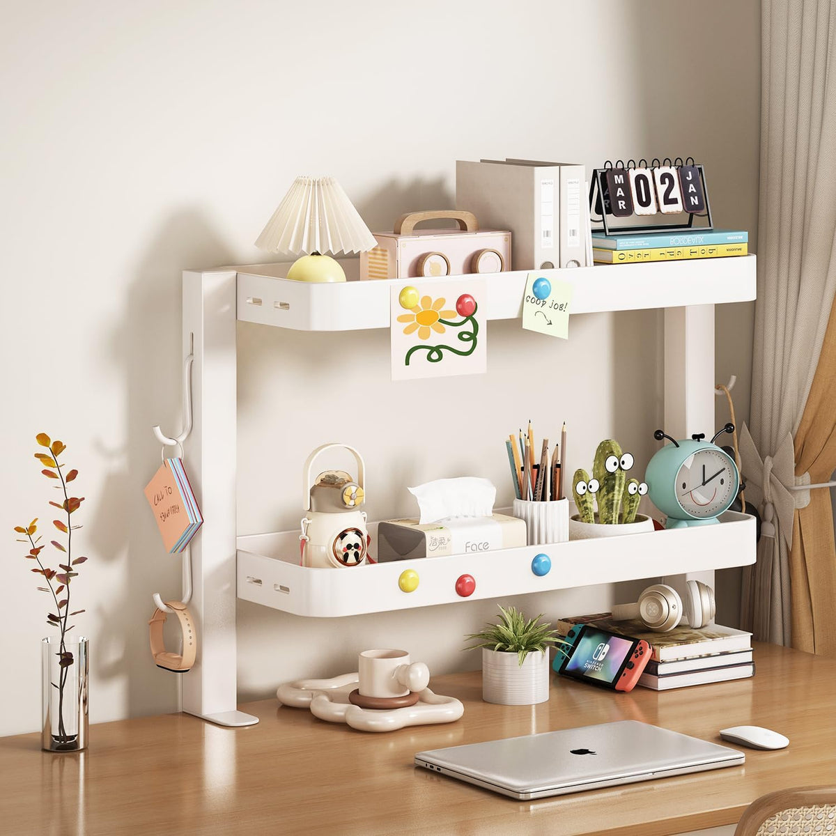 Clamp-On Desk Shelf Organizer, 2-Tier Metal Side Desktop Shelves