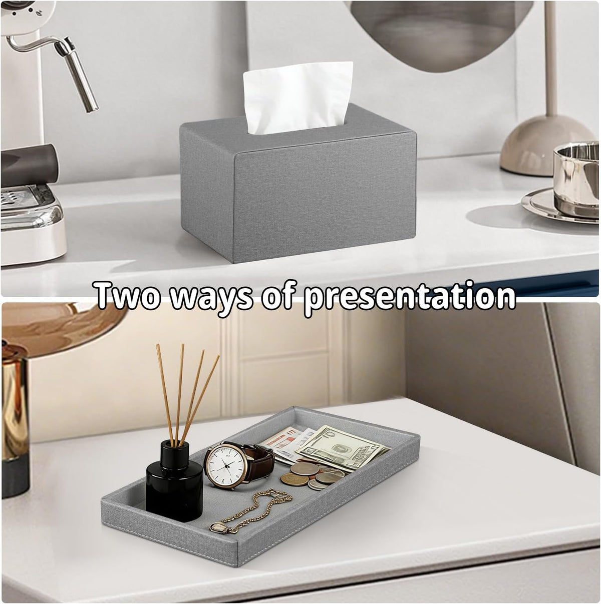 Extra Large Tissue Box Cover with Storage Tray,Rectangle Tissue Box Holder