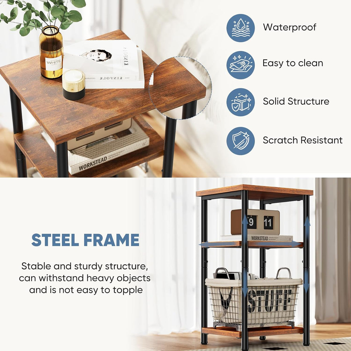 DUMOS End Tables Set of 2, Small Side Table, Nightstand for Small Spaces