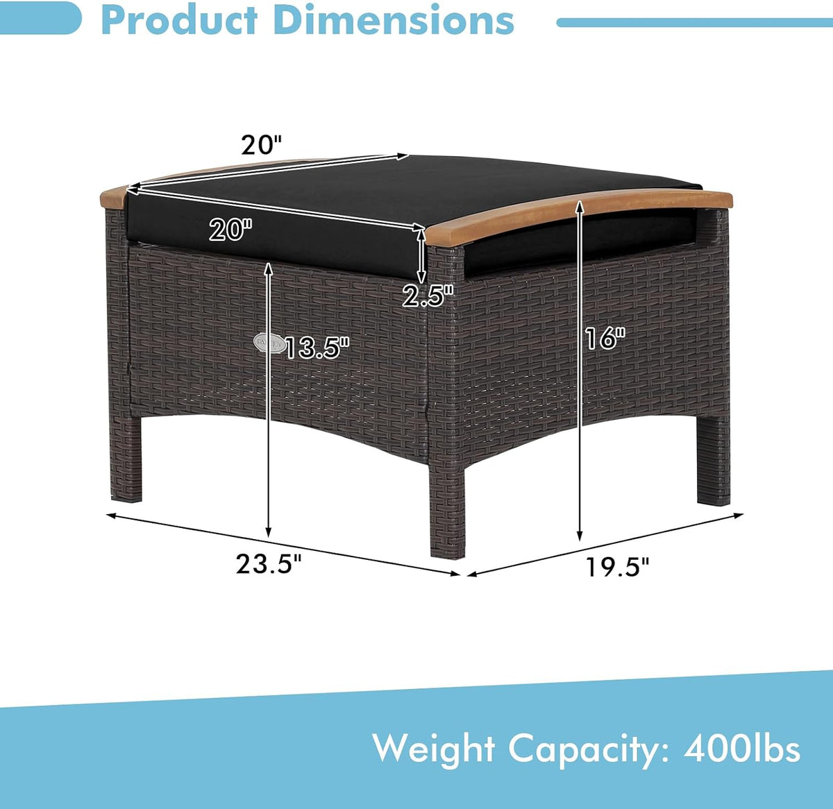 Tangkula 2 Piece Patio Rattan Ottomans