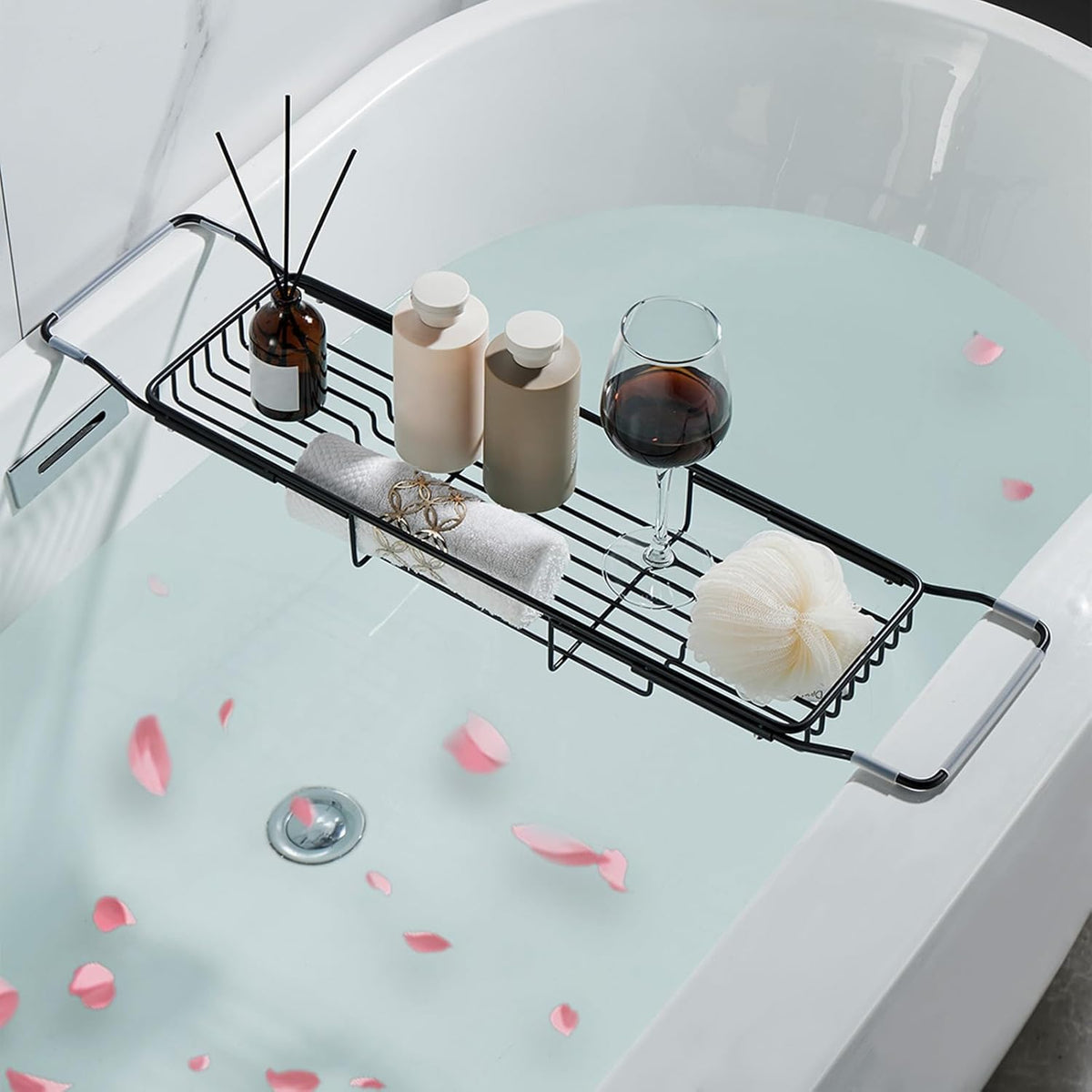 Stainless Steel Bathtub Caddy Tray, Expandable Bath Tub Tray Table, Adjustabl...