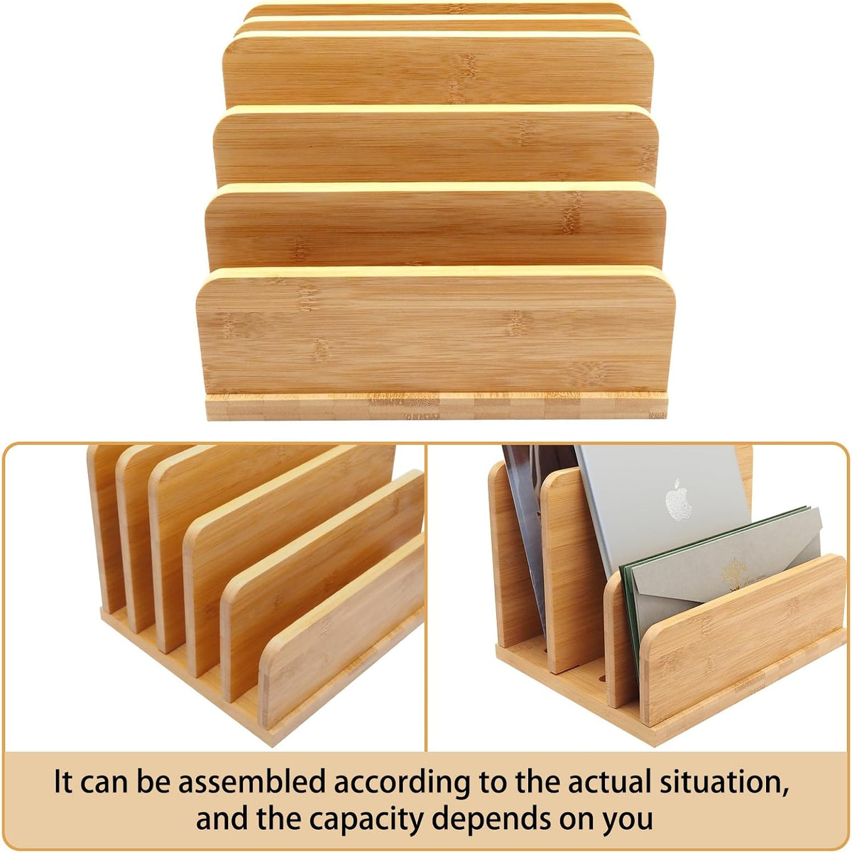 Desk File Mail Organizer Countertop, 5 Slots Bamboo Folder Sorter Holder for ...