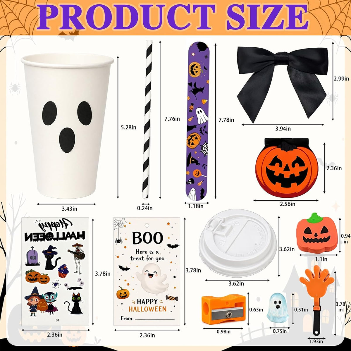 24PCS Halloween Classroom Favors Non Candy Bulk Lollipop Stationery Kit