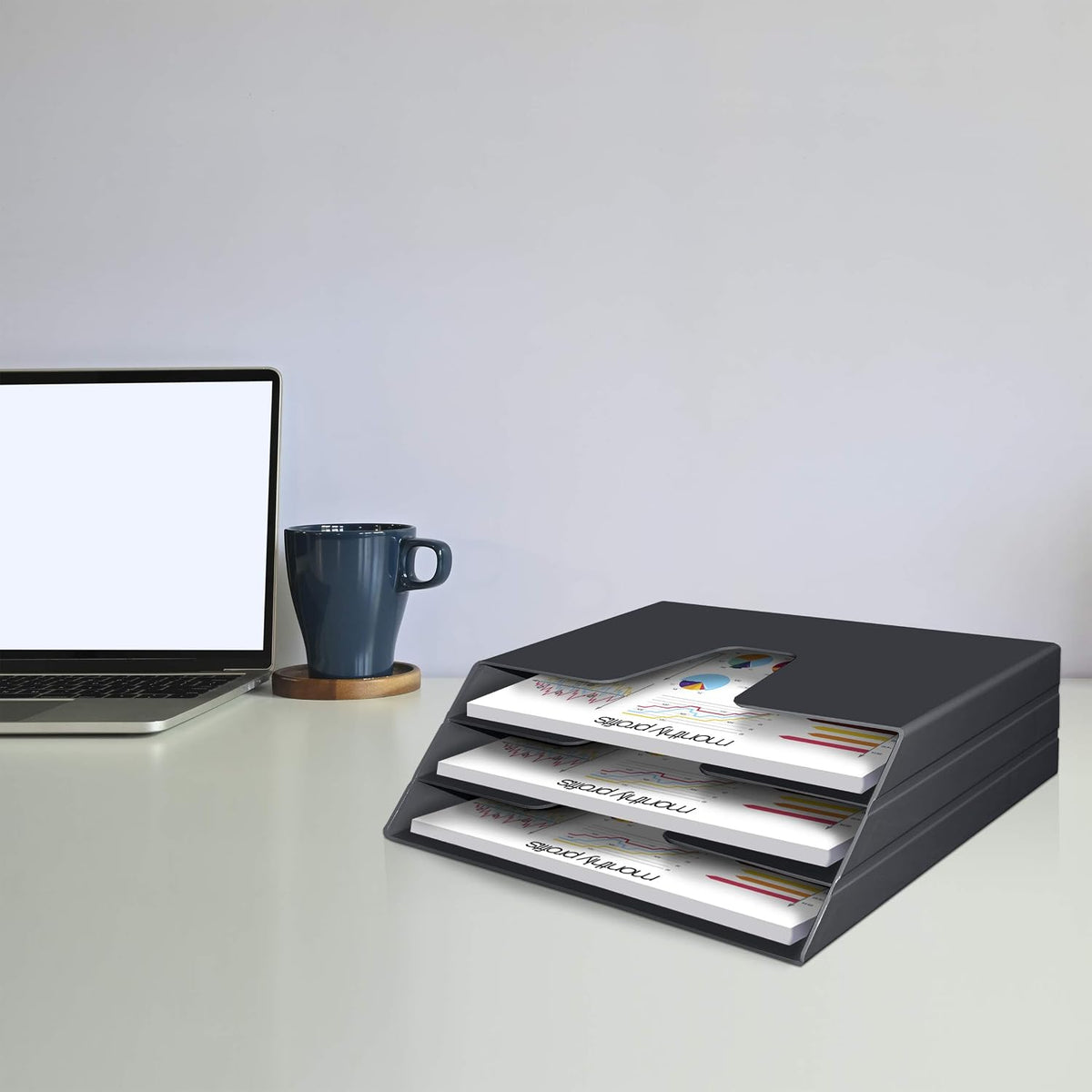 Acrimet Horizontal Triple File Folder Organizer Sorter, Letter Size, Black