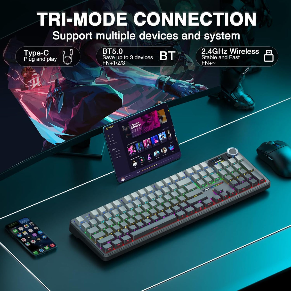 AULA F108 PRO - Wireless Mechanical Keyboard with Screen & Knob,Full Size...