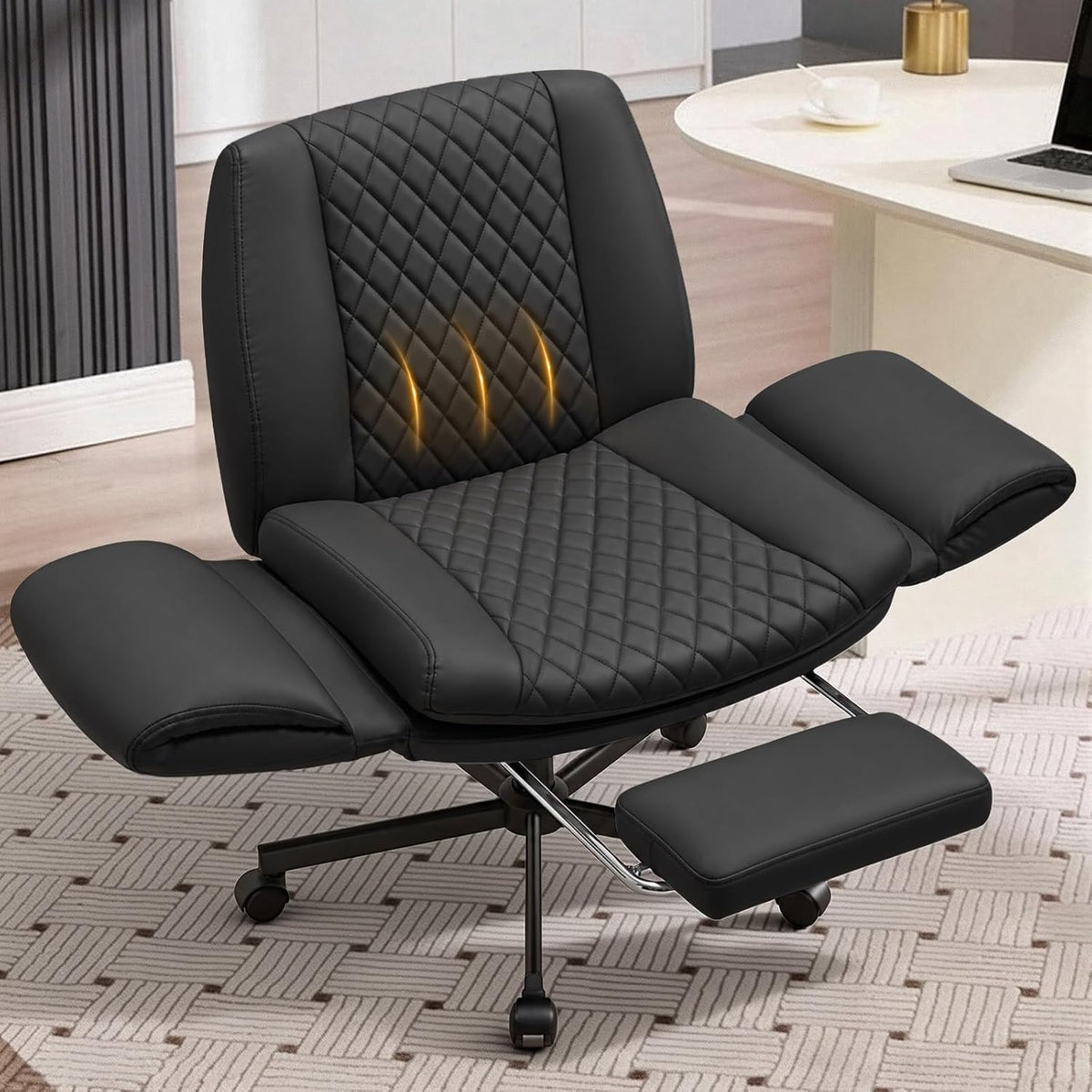 Criss Cross Office Chair with Footrest, Scratch-Resistant PU Leather, Black