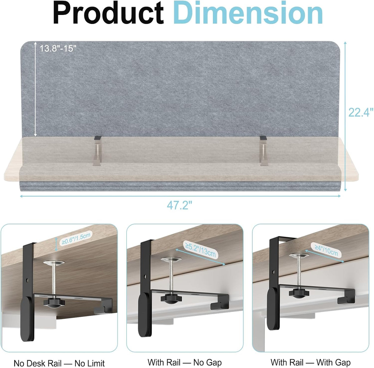 Desk Privacy Panel with Wire Management, 47.2" x 22.5" Cubicle Desk...