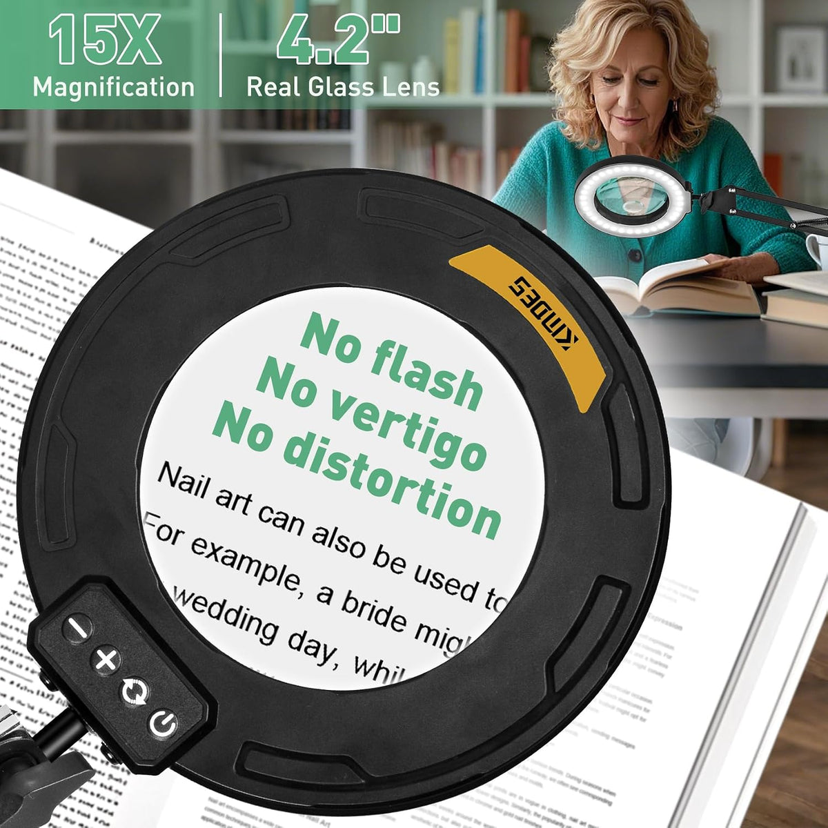 Magnifying Glass with Light and Clamp, 4.2in 15X Extended Arm