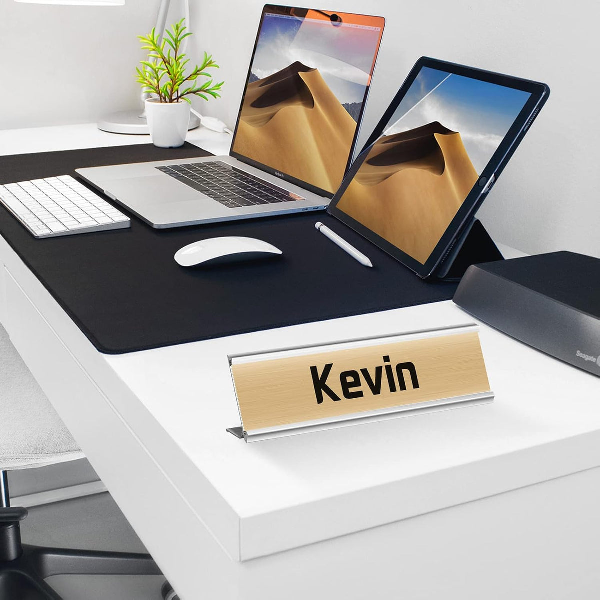 LEIFIDE 12 Pack 2x8 in Aluminum Name Plate Holder for Desk Office, Silver