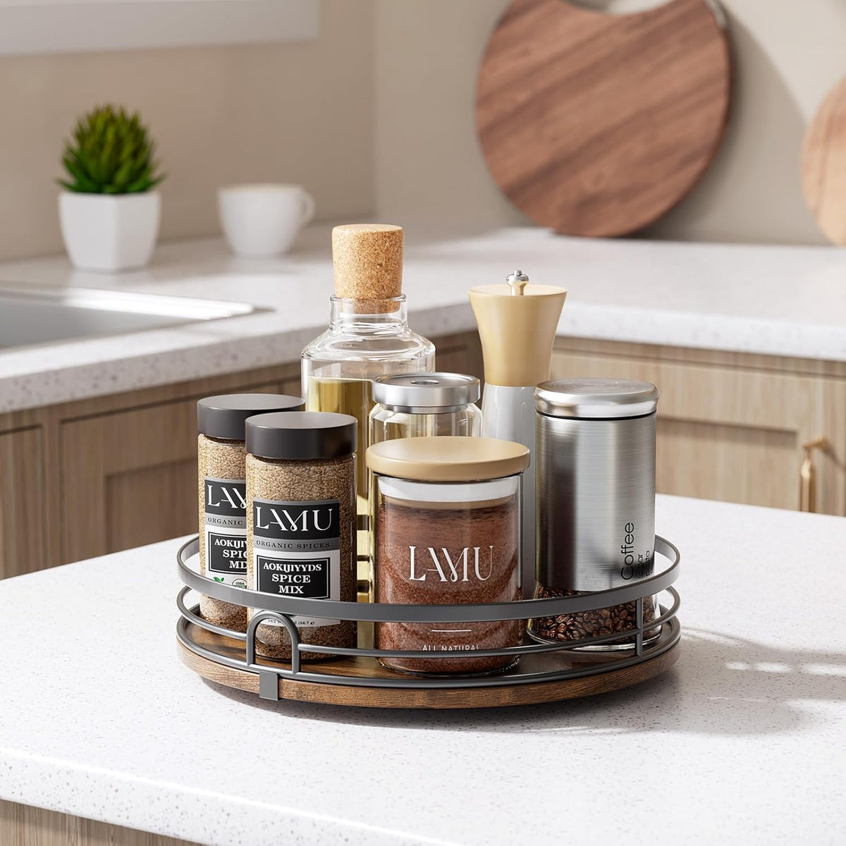 LAMU 2 Pack Lazy Susan Organizer for Table Top Cabinet Kitchen Countertop