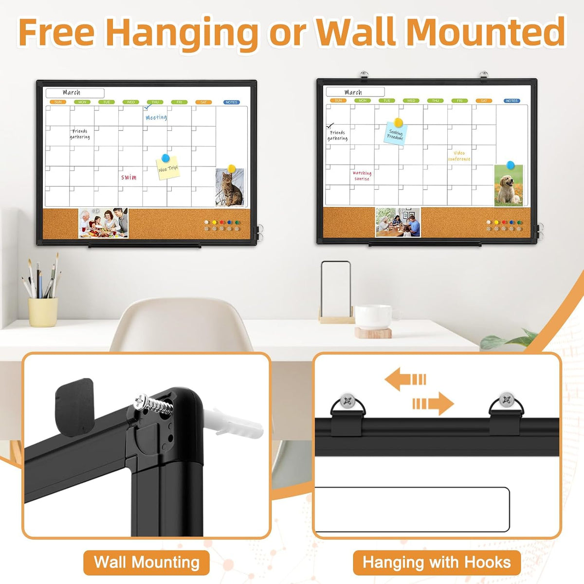 Calendar Whiteboard for Wall, 24" x 18" Dry Erase Month White Board...