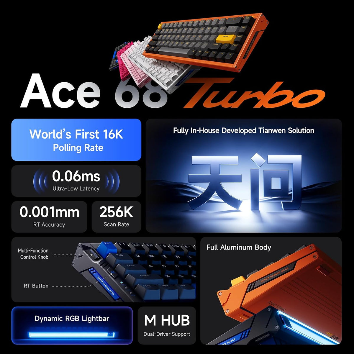 MCHOSE Ace 68 Turbo Hall Effect Gaming Keyboard, 65% CNC Aluminum, Rapid Trig...