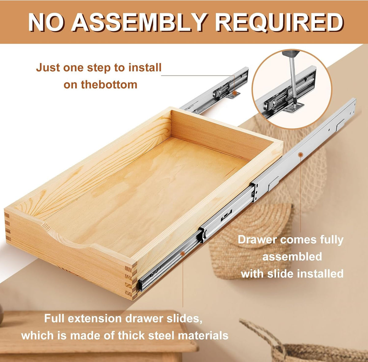 Menkxi 2 Set Wood Pull out Cabinet Organizer, Wood Color, 12'' X 21
