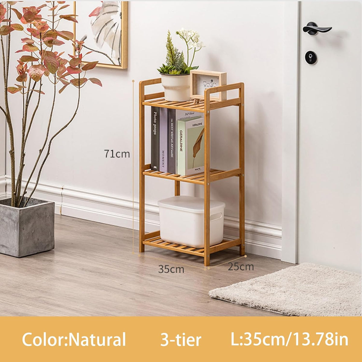 Bamboo Shelf, 3-Tier Bookcase Storage Shelves, Small Book Rack Shelving Unit,...