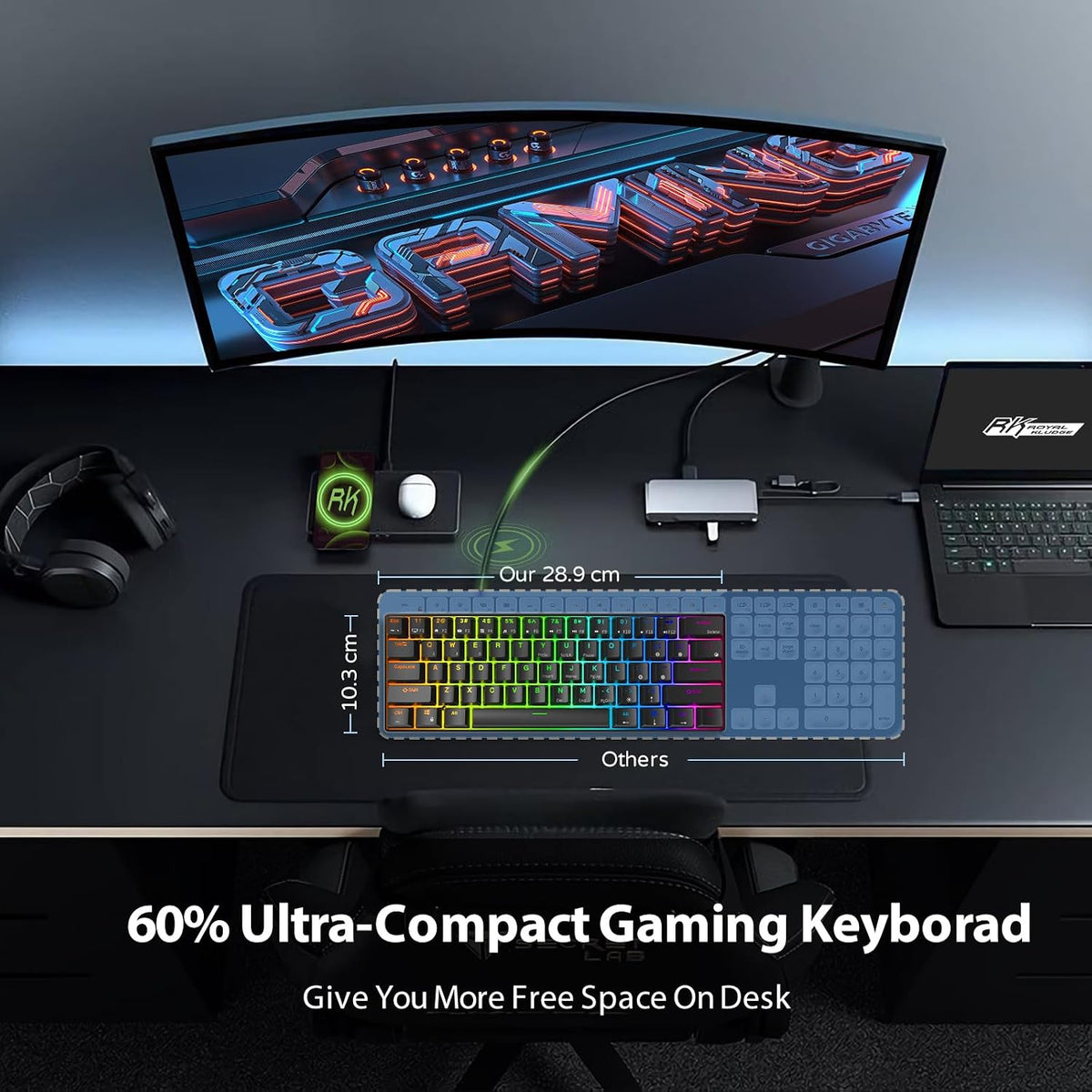 RK ROYAL KLUDGE RK61 Wired 60% Mechanical Gaming Keyboard Programmable QMK/VI...