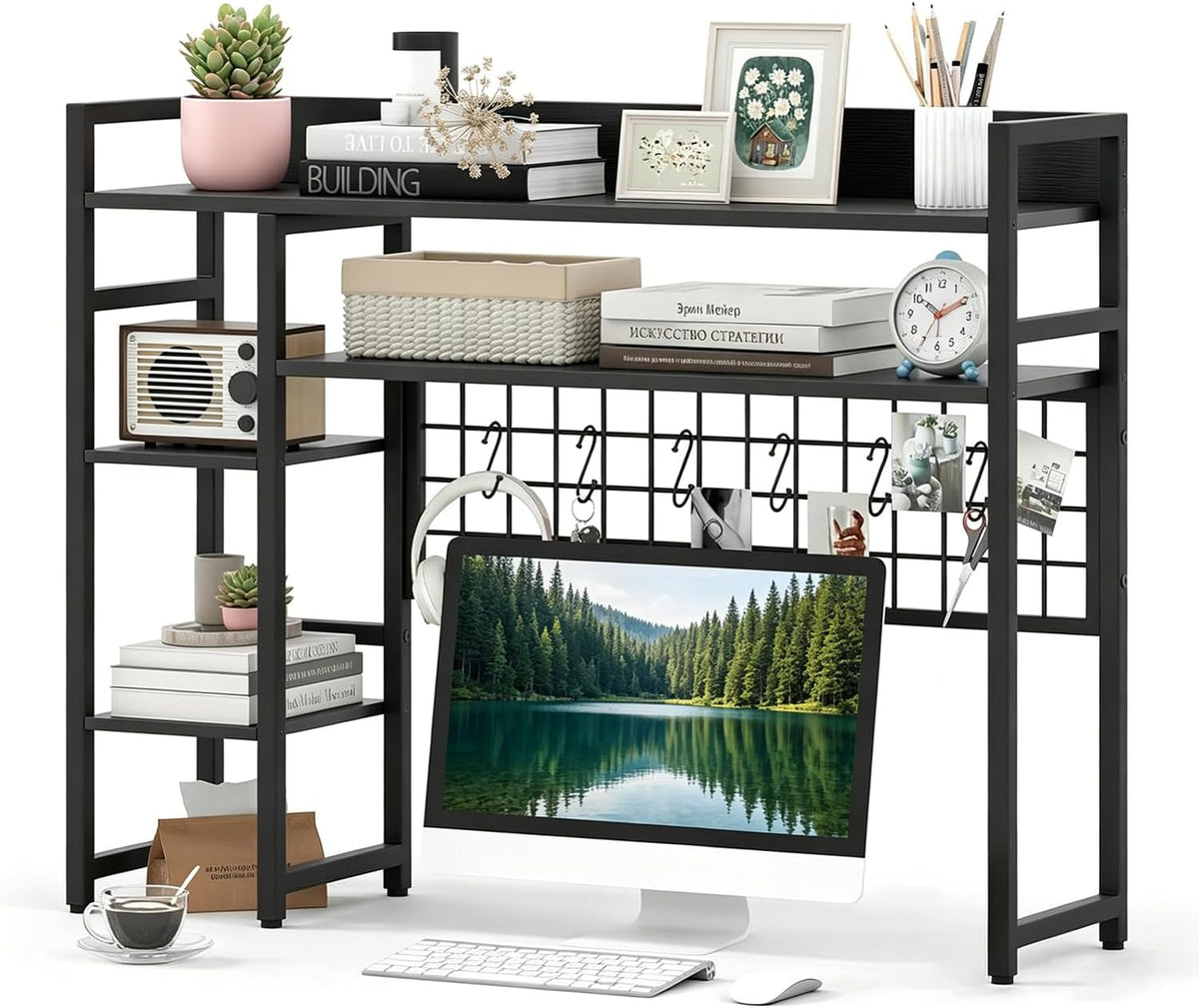 COSTWAY Desktop Bookshelf for Monitors up to 32", Countertop Organizer