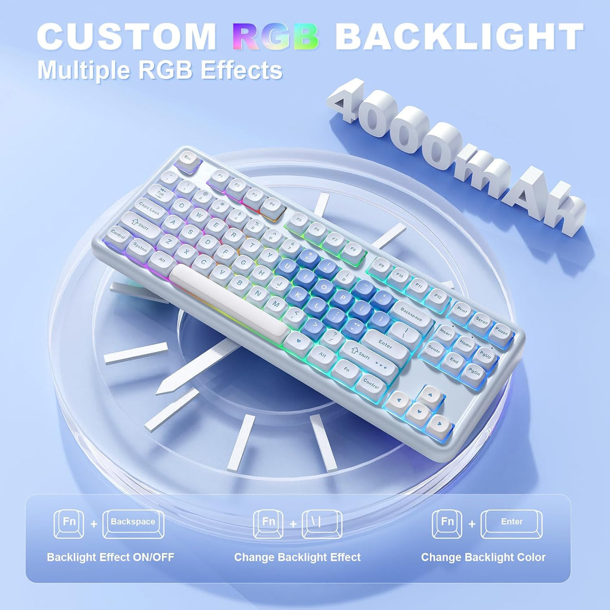 YUNZII B87 TKL Wireless Mechanical Keyboard (Blue Heart,Milk Switch)