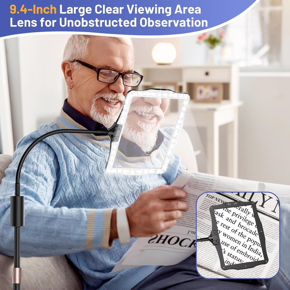 Hands Free Floor Standing Magnifying Glass with 48 LED Rechargeable Light, Ad...