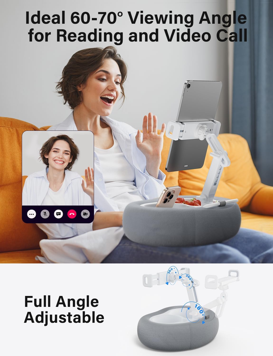 TAZENI Kindle Tablet Pillow Stand Accessories for Bed Reading, with 2 Trays