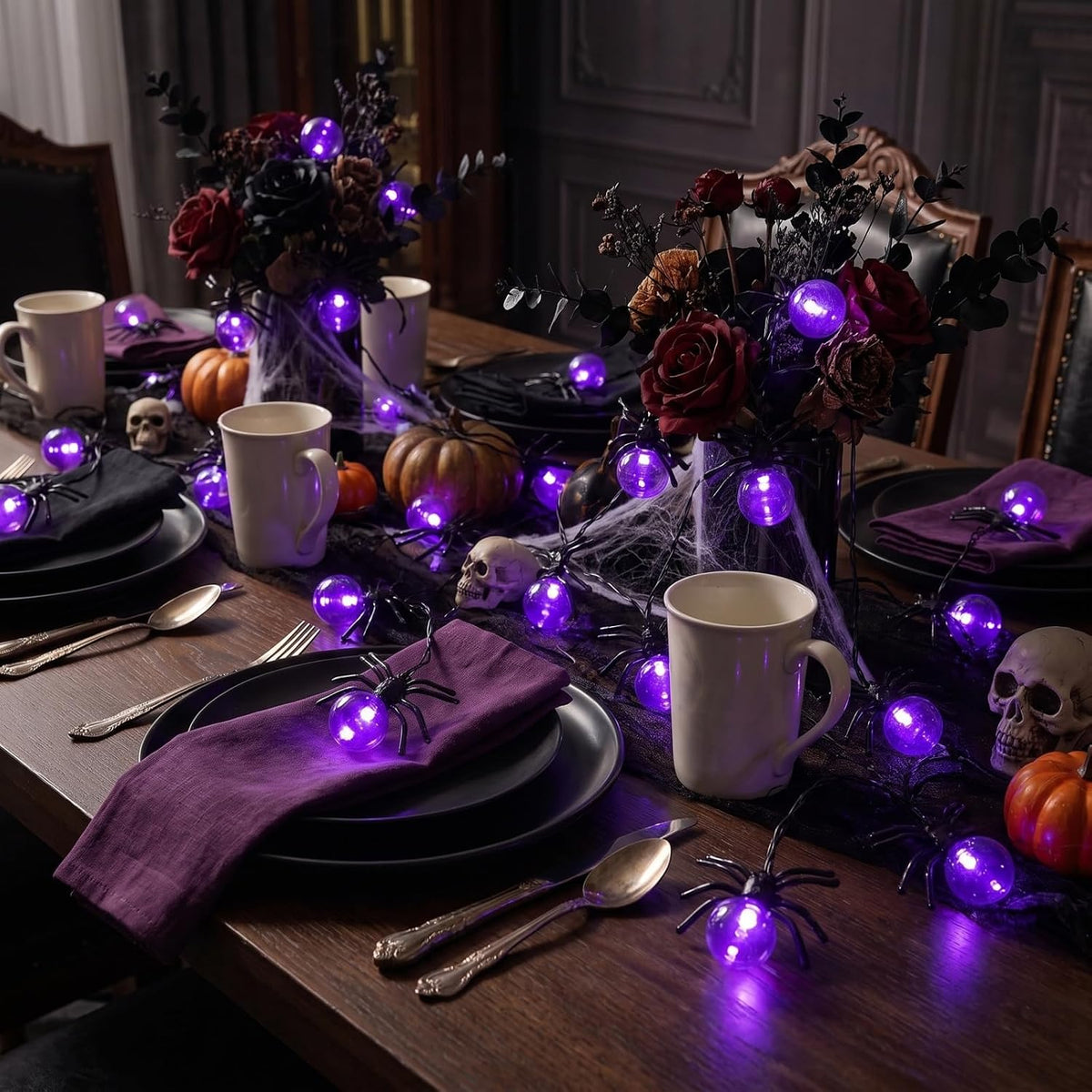 Halloween Lights Outdoor/Indoor,20FT 40LED Purple Spider String Lights