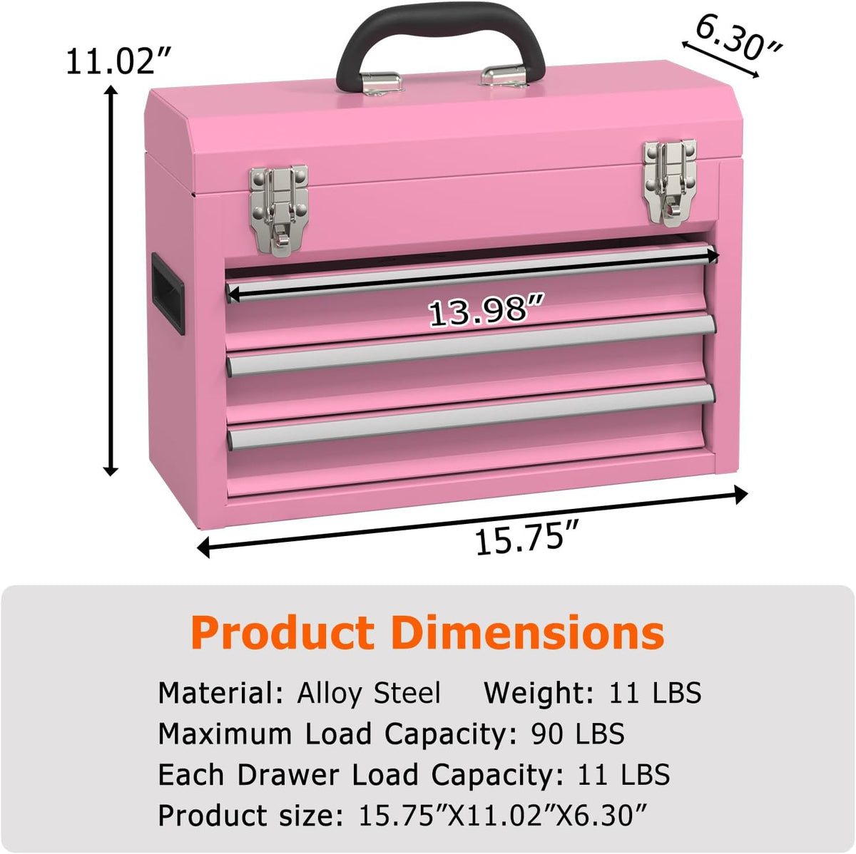 Portable Metal Tool Box with Drawers, Latches Tool Box with EVC Liners for Ga...