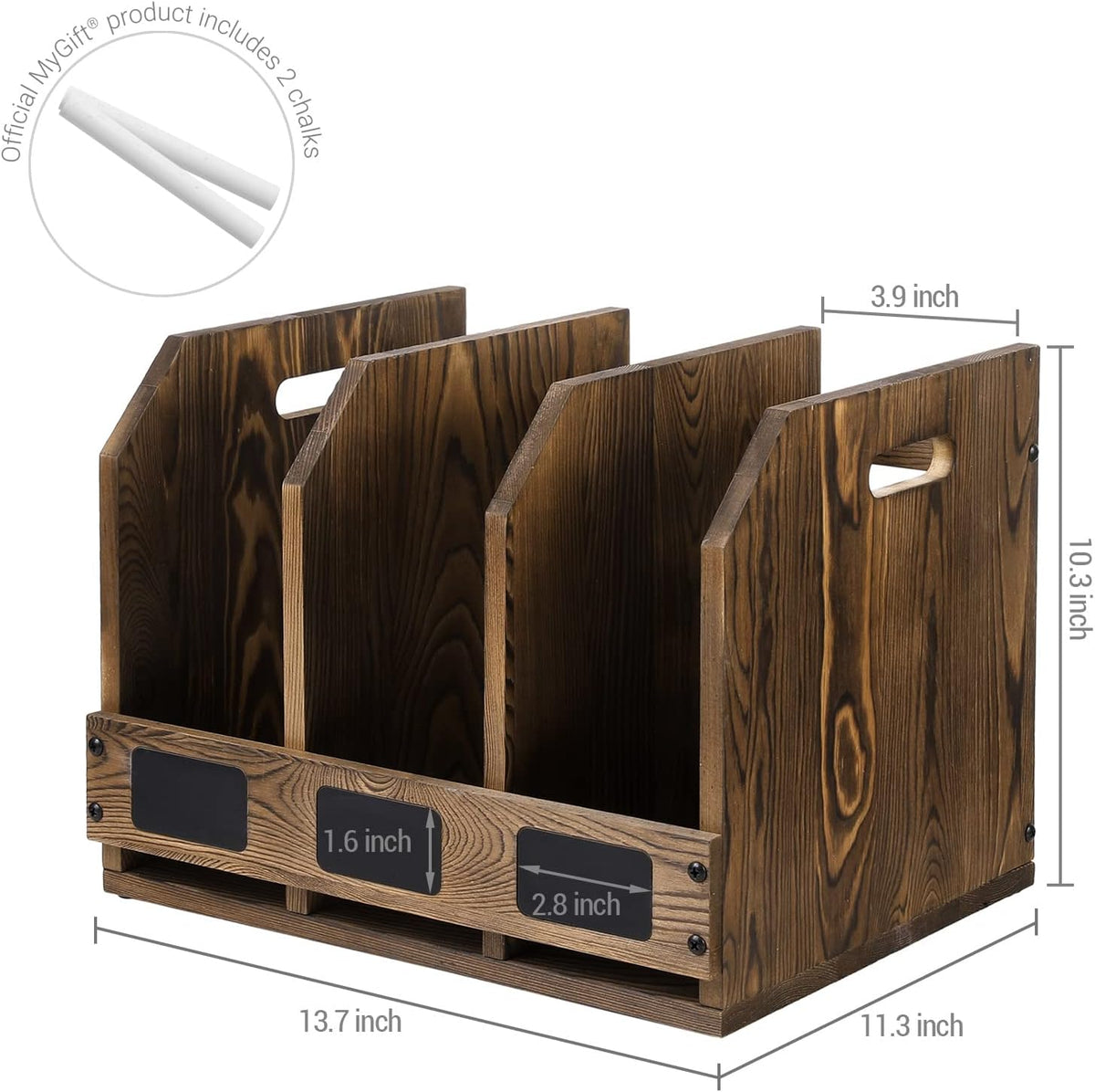 MyGift 3 Compartment File Folder Organizer Rustic Burnt Wood Desktop Rack