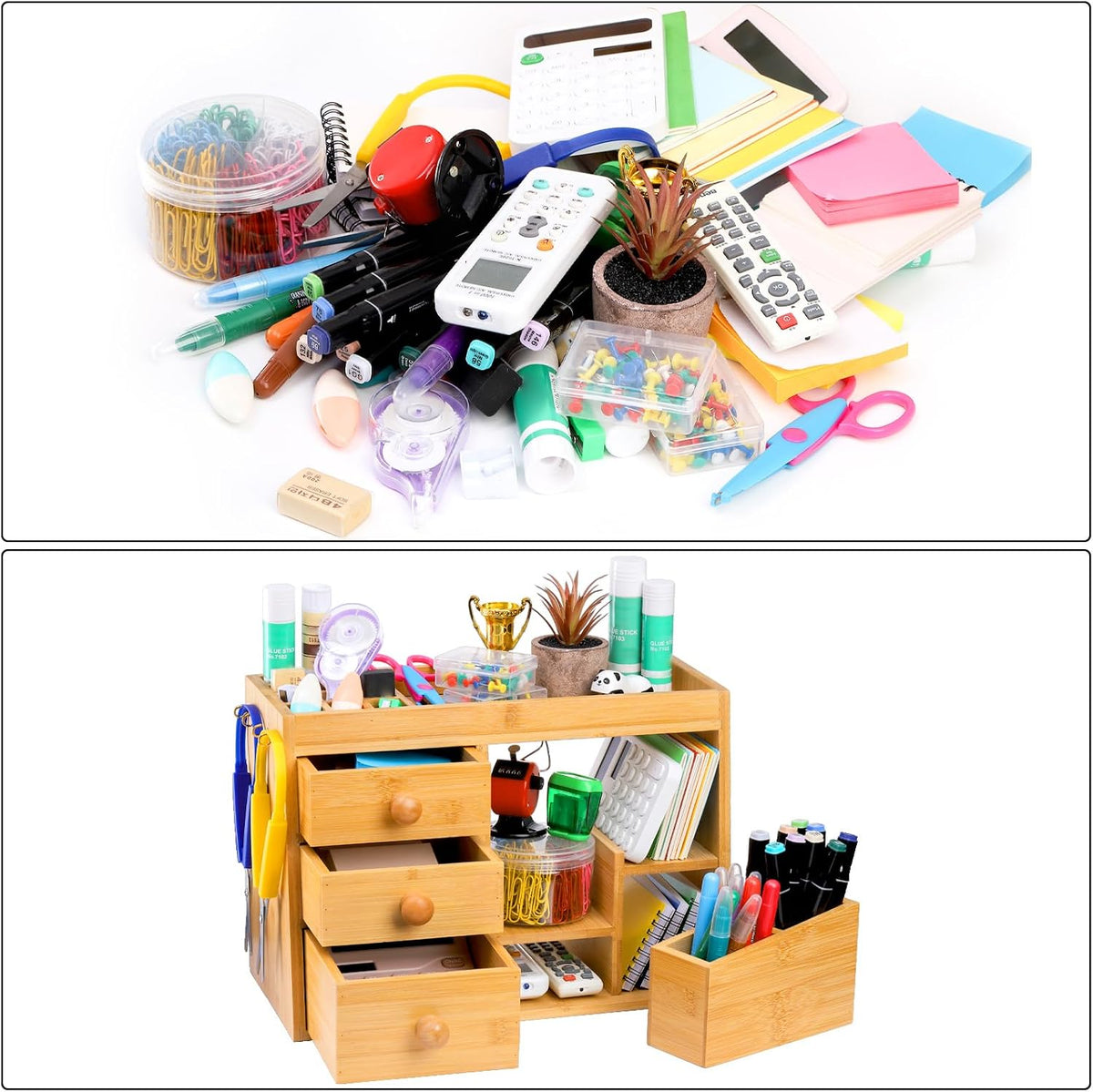 Elsjoy Large Countertop Bamboo Makeup Organizer with 3 Drawers, 12-Grid Lipst...