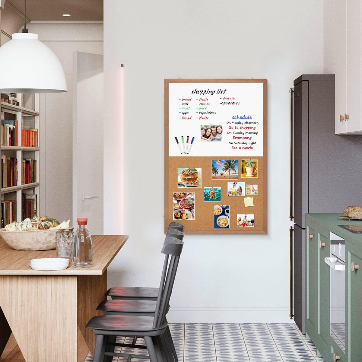 Combination Magnetic Whiteboard Cork Bulletin Board, 36x24 Inches Combo Dry E...