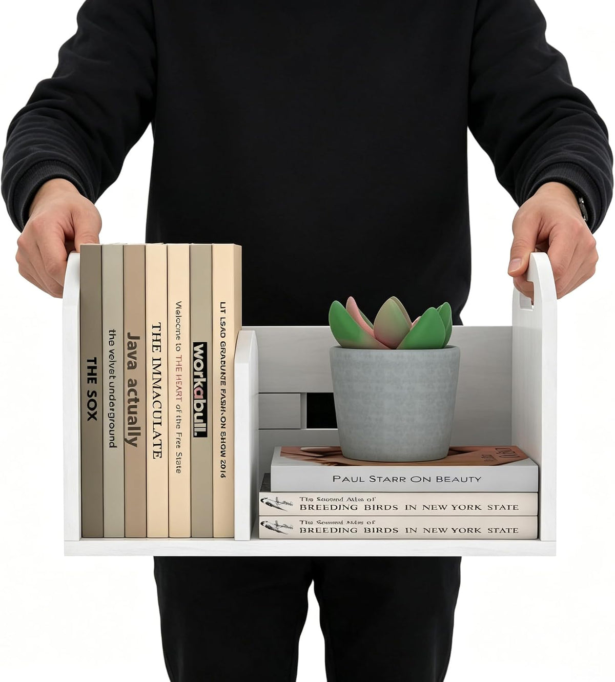 Wood Desktop Bookshelf, Upright Tabletop Book Shelf With Adjustable Divider S...