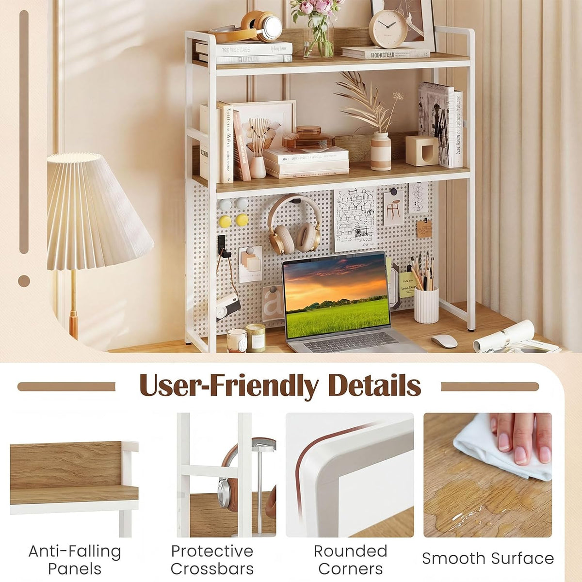 GIANTEX Desktop Bookshelf, 2-Tier Desk Hutch Dorm with Pegboard for up to 32&...