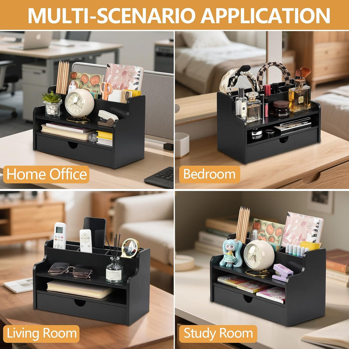 Mail Organizer Countertop, 4 Slots Desk Organizer with Drawer and Shelf