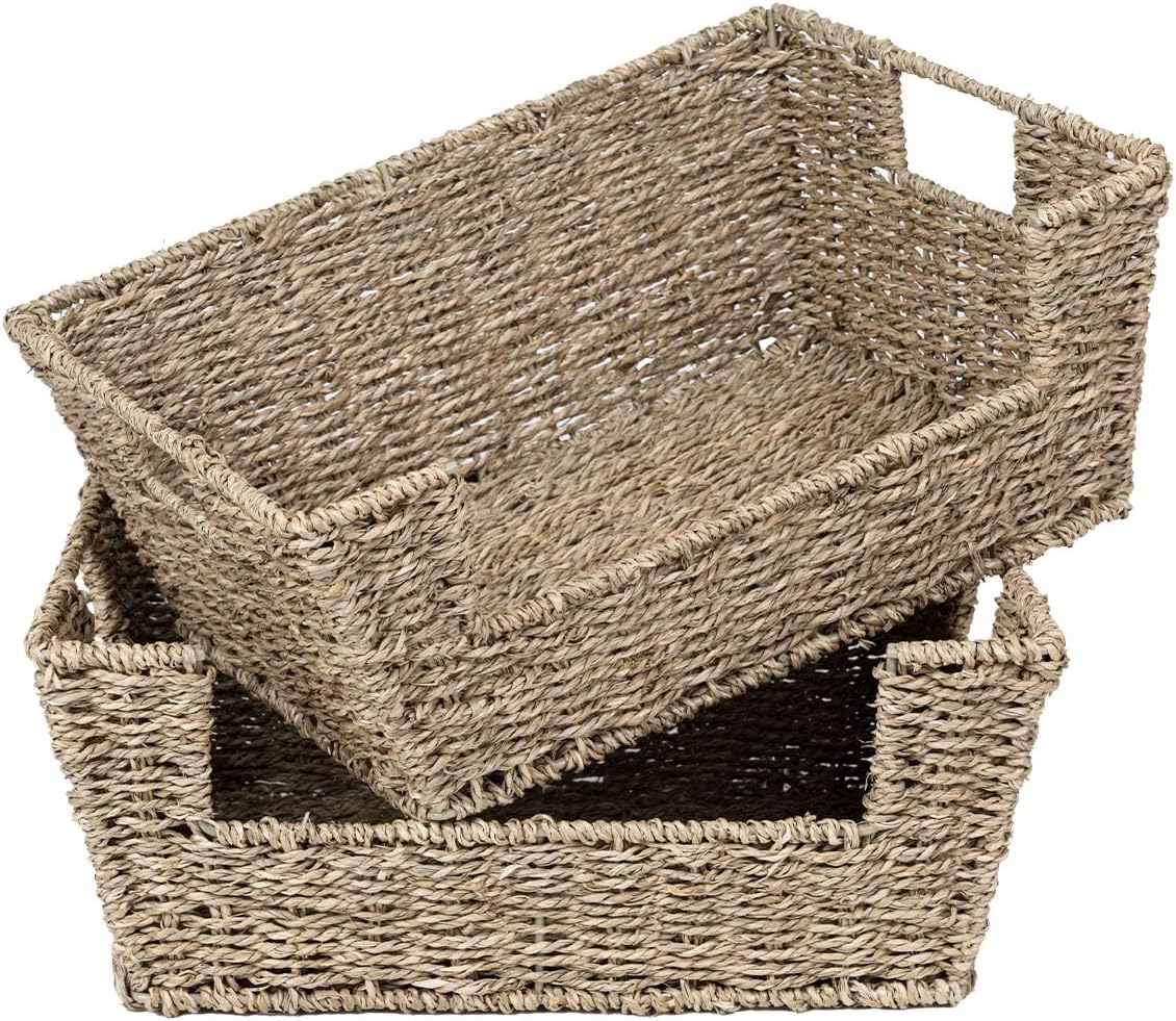 StorageWorks Pantry Baskets for Organizing, Seagrass Wicker Baskets, 2 Pack