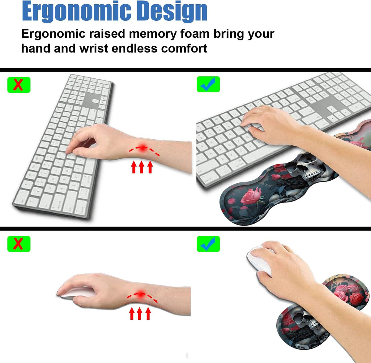 4 in 1 Ergonomic Memory Foam Mouse Pad Wrist Rest Set, Large XXL Gaming Desk ...