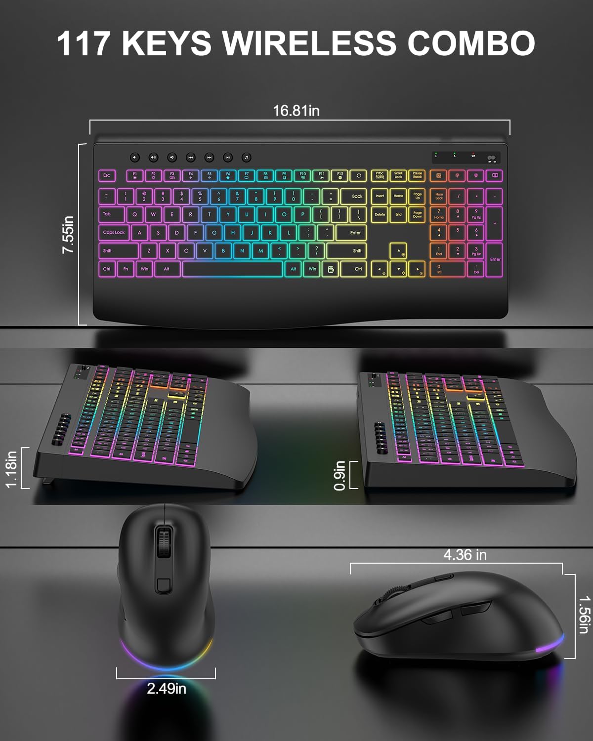 Wireless Keyboard and Mouse Combo, 9 Backlit Effects, 4000mAh Rechargeable Ba...