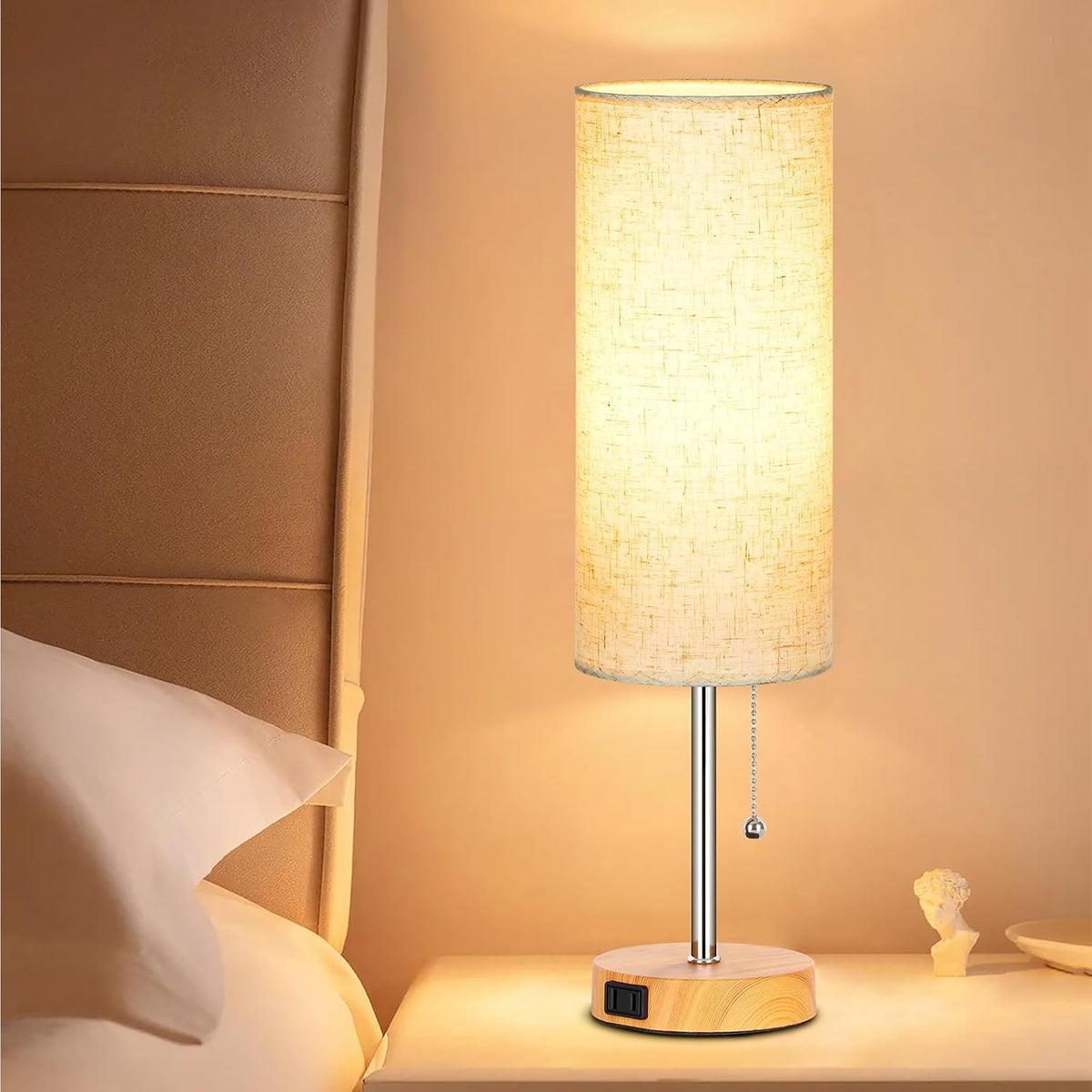 Dott Arts 18" Table Lamp for Bedroom, 3-Color Bedside Lamps with Pull Chain