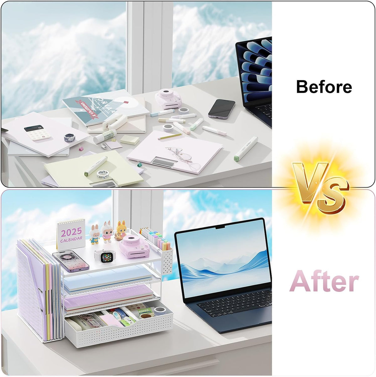 Wood Desk Organizers and Accessories with File Holder & Catalog Racks