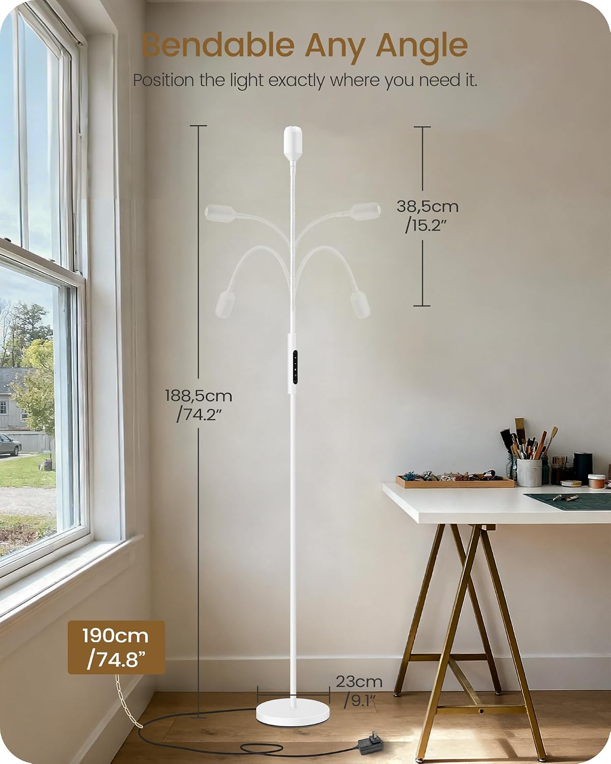 Reading Floor Lamp, 74.2" Tall LED Lamp, with 360° Flexible Gooseneck &a...