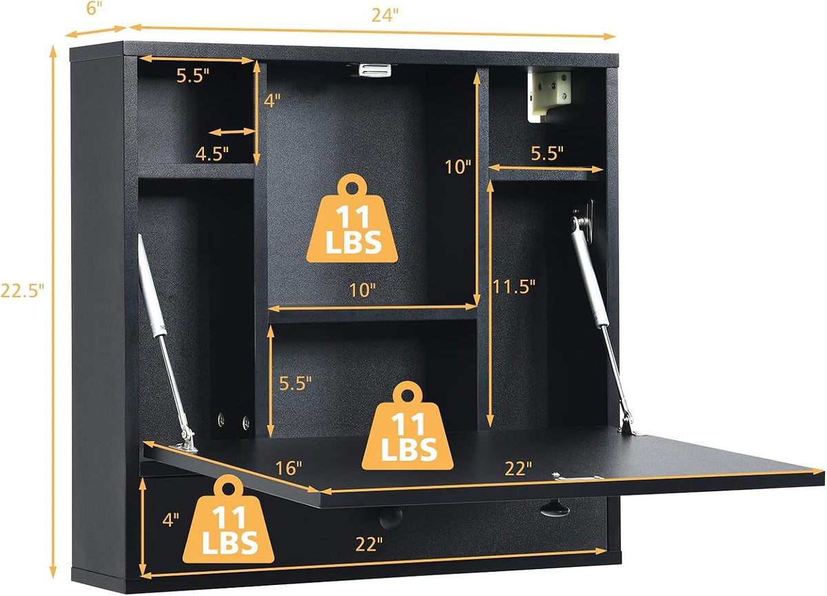 COSTWAY Wall-Mounted Computer Desk, Floating Desk with Storage Drawer & S...