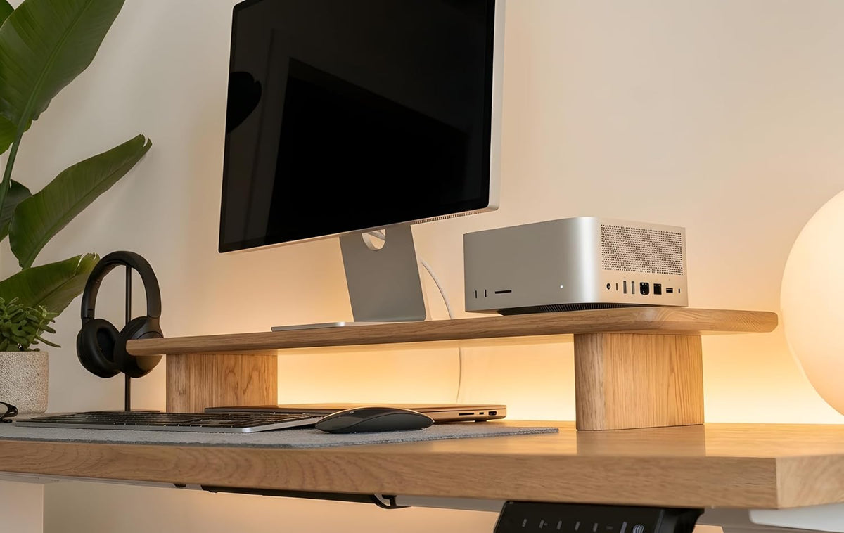 White Oak Single Monitor Stand Riser - 31.5" Wooden Monitor Stand for iM...