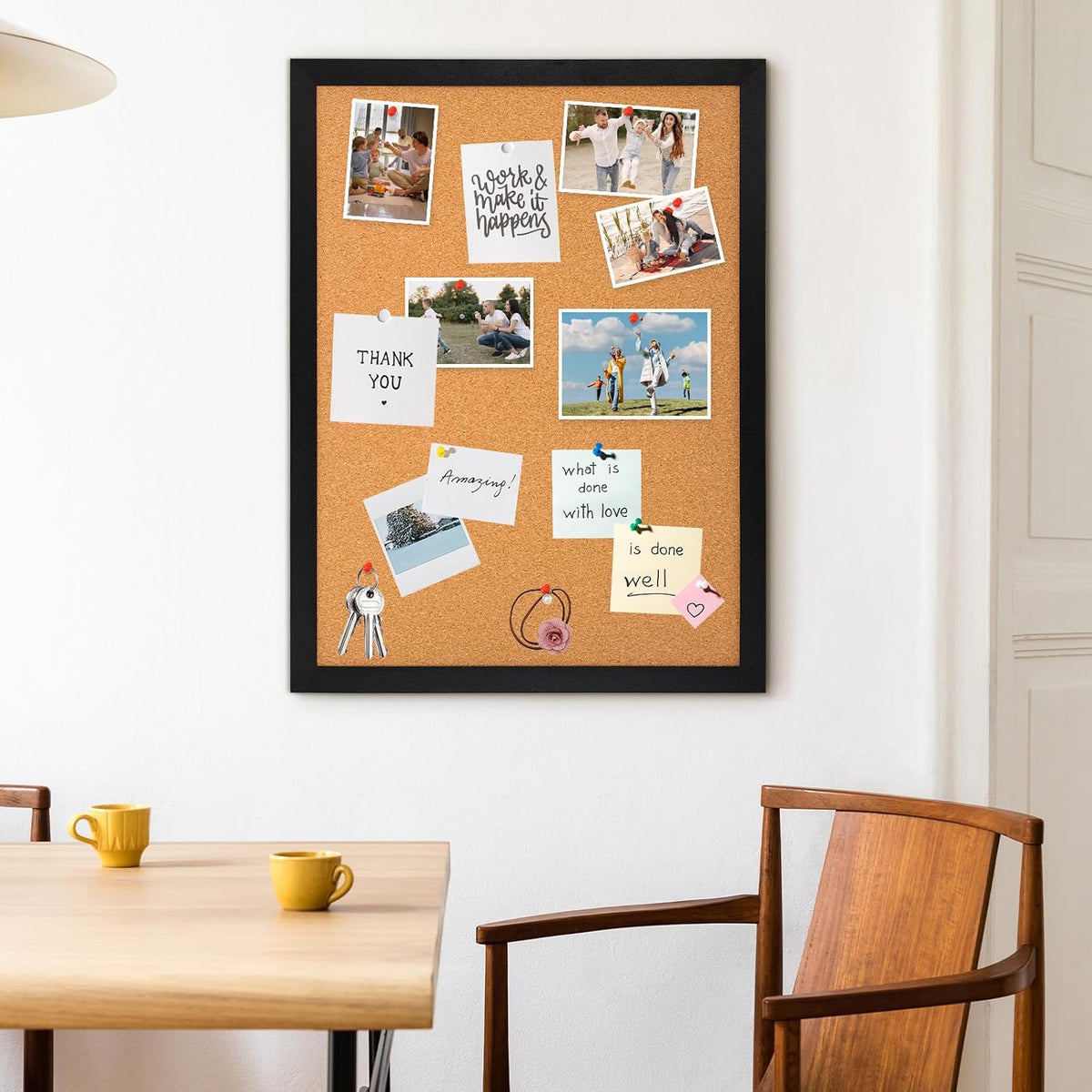 DOLLAR BOSS Cork Board for Wall 36"x24", Black Wood Framed Bulletin...