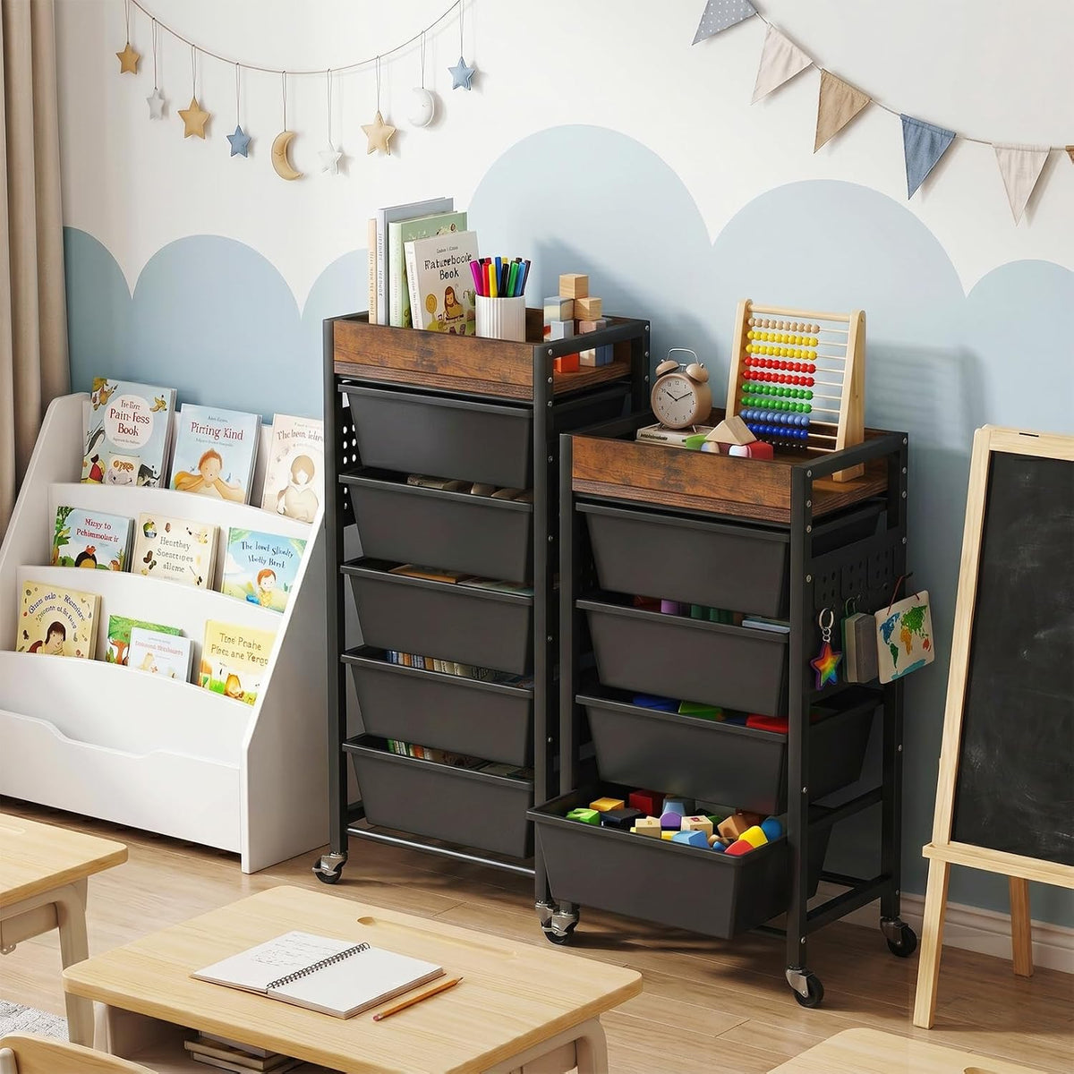 6 Tier Rolling Cart with Drawers, Plastic Drawer Storage Craft Cart with Pegb...
