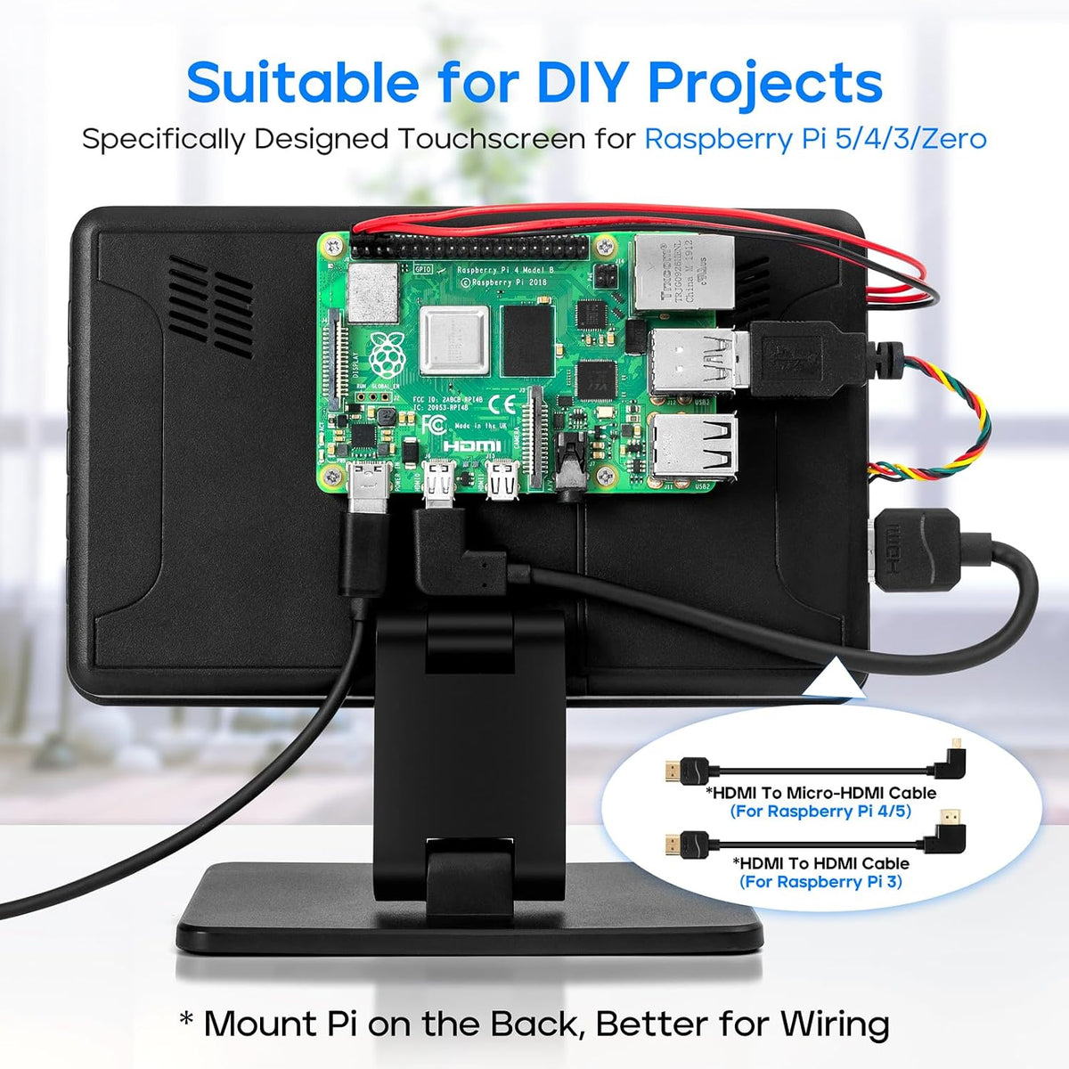 ROADOM 7" Touchscreen Monitor, 1024x600 IPS Raspberry Pi Screen, HDMI
