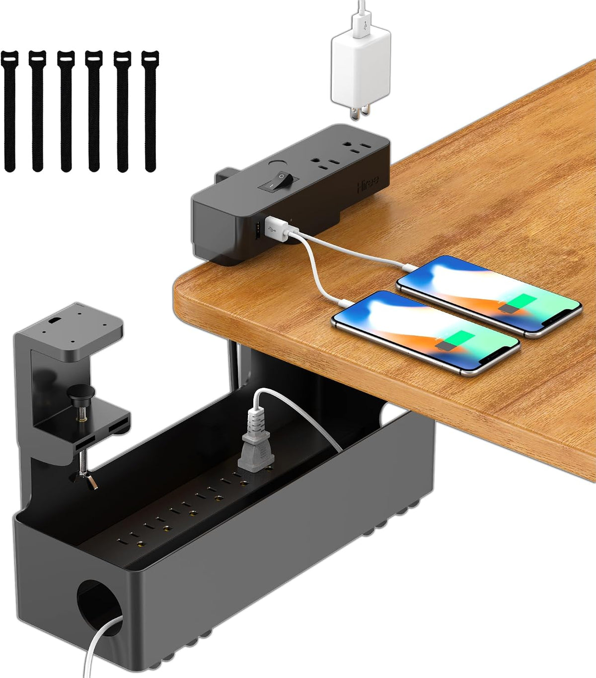 Hiree Under Desk Cable Management Tray with Power Strip, 8 AC Outlets, 2 USB ...