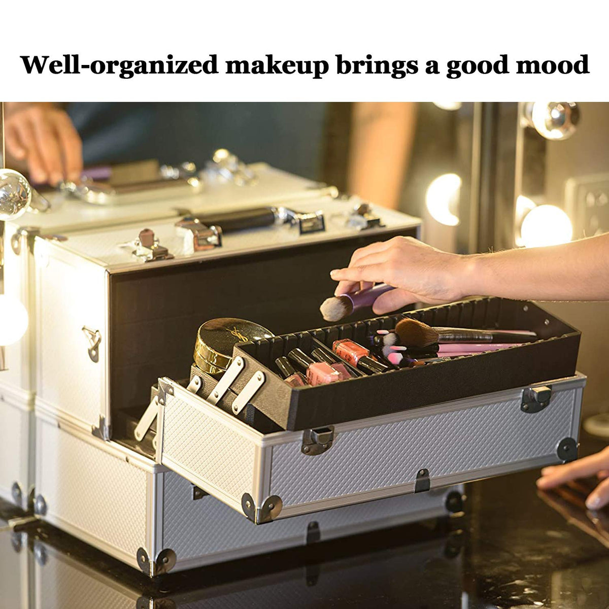 Joligrace Extra Large Makeup Train Case 6 Tray Make Up Artists Organizer Box ...
